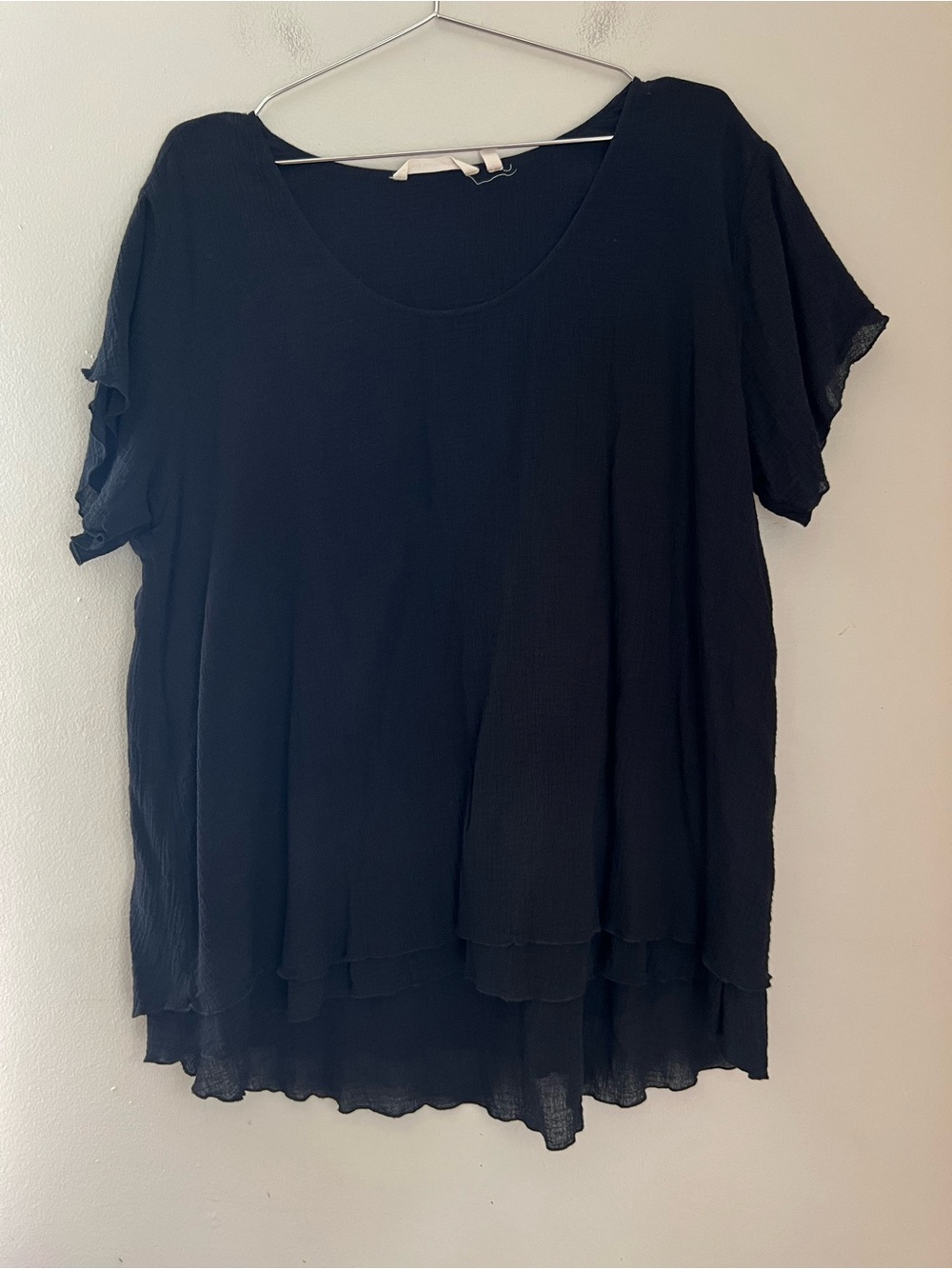 Soft Surroundings Jacinda Top Women’s XL Black Cotton Gauze Blouse Short Sleeve